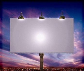 ca. 2001 --- Lights Shining on a Blank Billboard --- Image by © Royalty-Free/Corbis